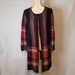 Kasper plaid chest buckle cartigan